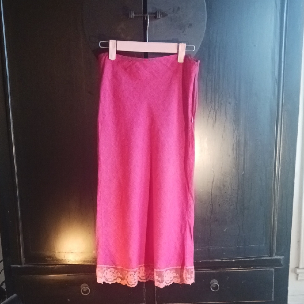 Anna Huling 100% Belgian Linen Skirt With Lace Hem